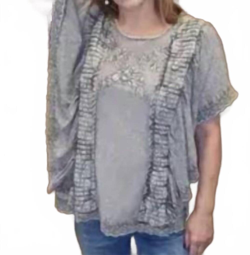 NEW PARSLEY & SAGE short sleeve top with eyelet and embroidery detail in silver